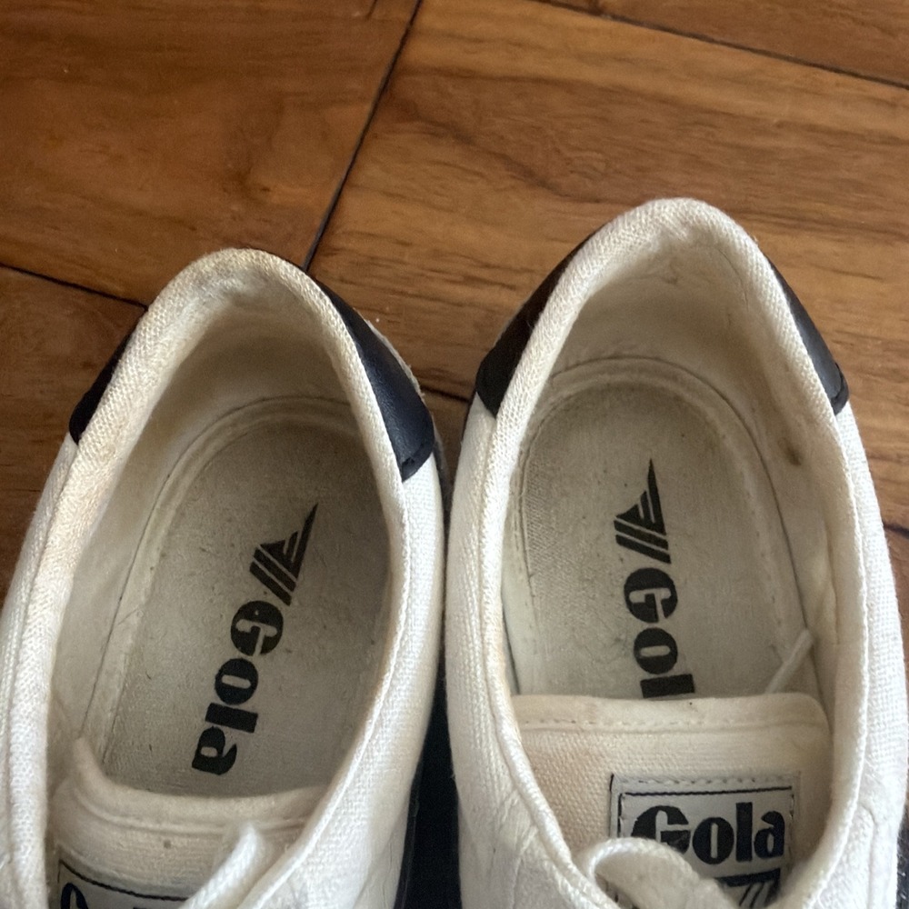 Gola Badminton Sz 8 Casual Canvas Sneakers in Off White Black Canvas Gum Retro - Picture 3 of 7